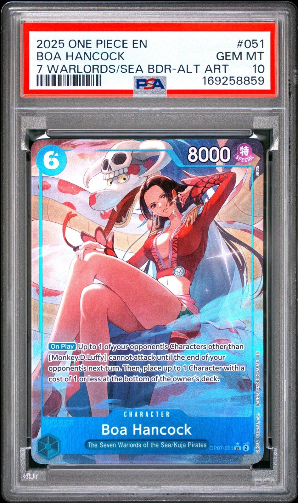One Piece Boa Hancock 7 Warlords of the Sea Alternate Art OP07-051 PSA 10 Gem