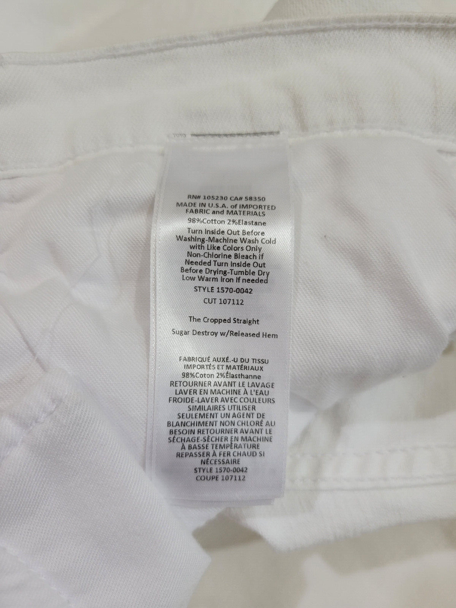 Current Elliott Straight Crop Torn Jean in Sugar Destroy White Raw