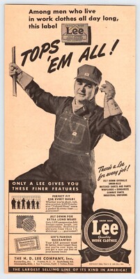 1944 LEE DENIM OVERALLS WORK CLOTHES AD Vintage 5