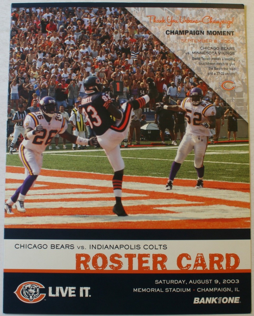 2003 Chicago Bears Indianapolis Colts Pre-Season Roster Card Briggs  Tillman
