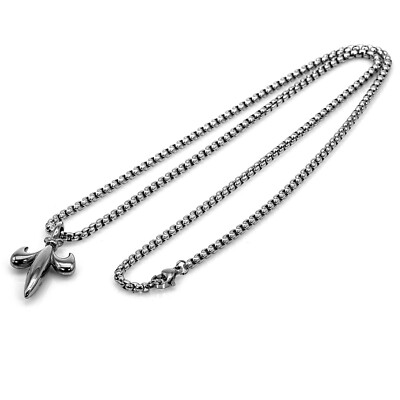 Edelstahl Halskette Figaro Kette 3 mm Anhänger Fleur-de-Lys Silber