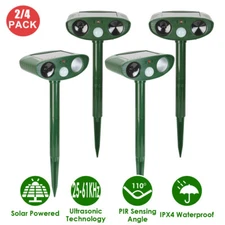 2/4 Pack Solar Ultrasonic Animal Repellent Dog Skunk Deer Raccoon For Garden