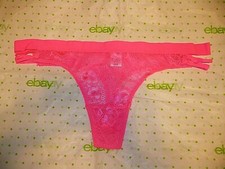 Rue 21 Women's Thong Panties XS/SMALL Neon Pink Floral Lace W Bungee Sides NEW