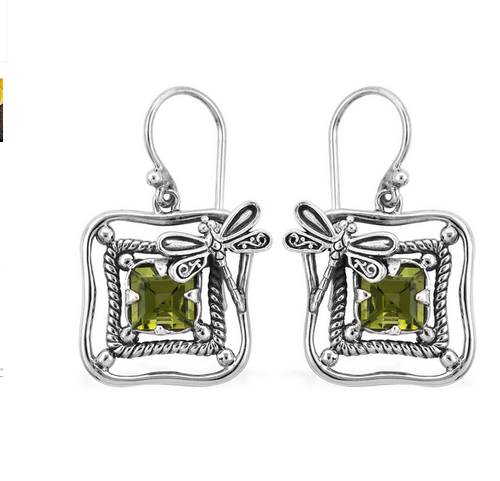 Dragonfly Cute Hebei Peridot Earrings in Sterling Silver Bali 10 g 3.46 ct gift