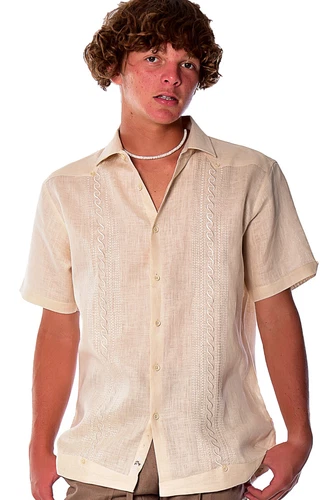 Bohio Linen Fancy Guayabera Style Shirt for Men Embroidered  (3) Colors MLFG2031