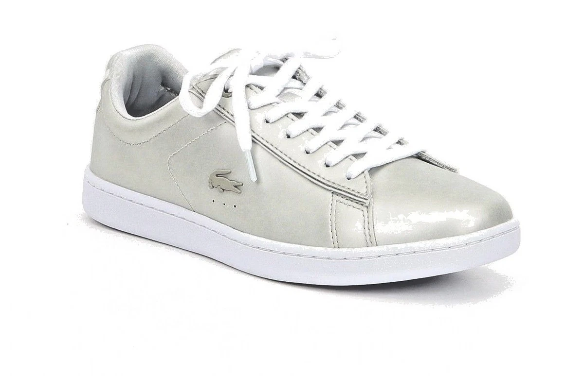 Lacoste Carnaby Evo 118 1 Women&#039;s Size 10 Silver Leather Satin Up Sneakers eBay