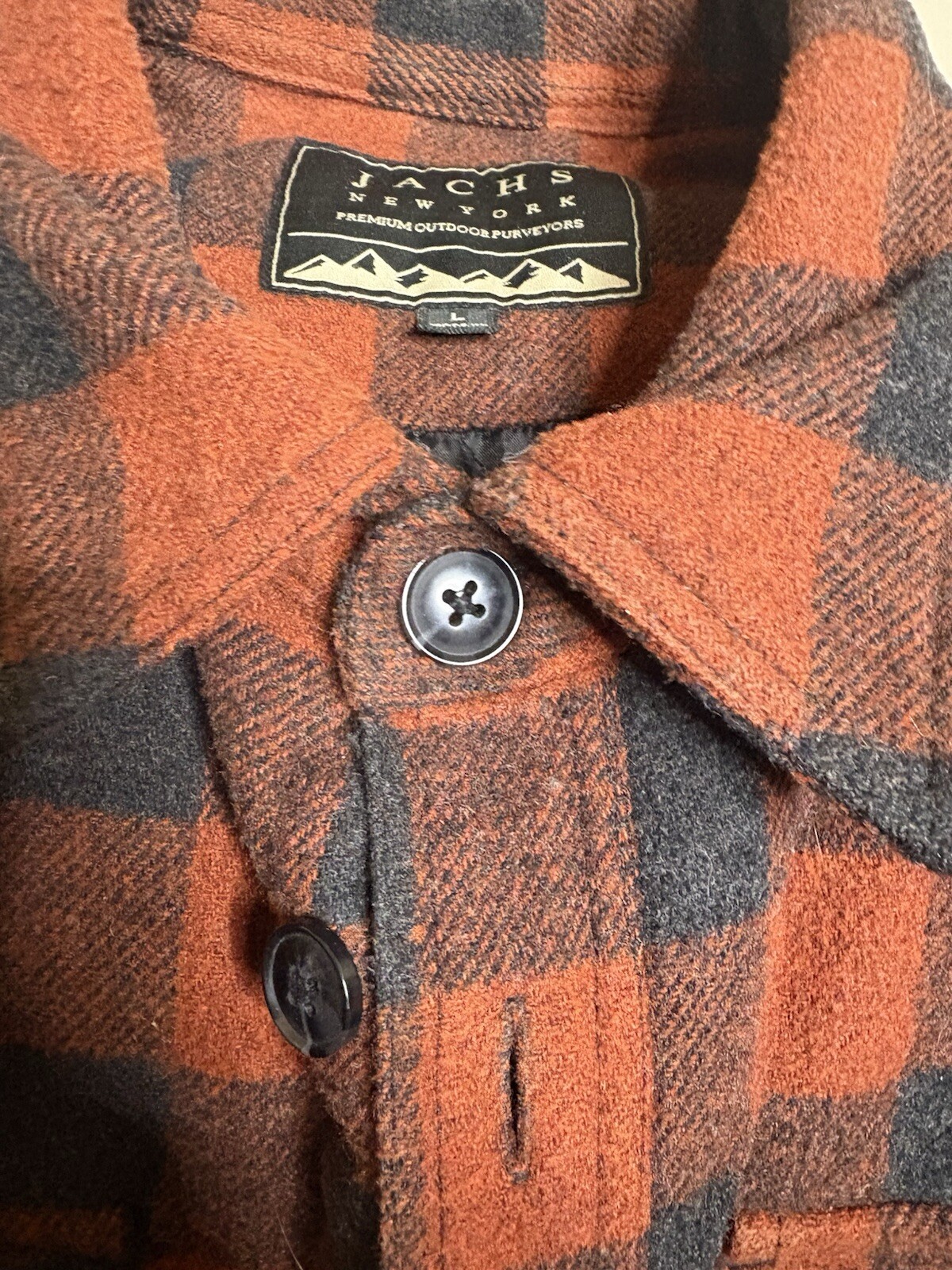 Jachs New York plaid Flannel Shirt Jacket Red Wool Insulated Shacket Mens L Euc image 3