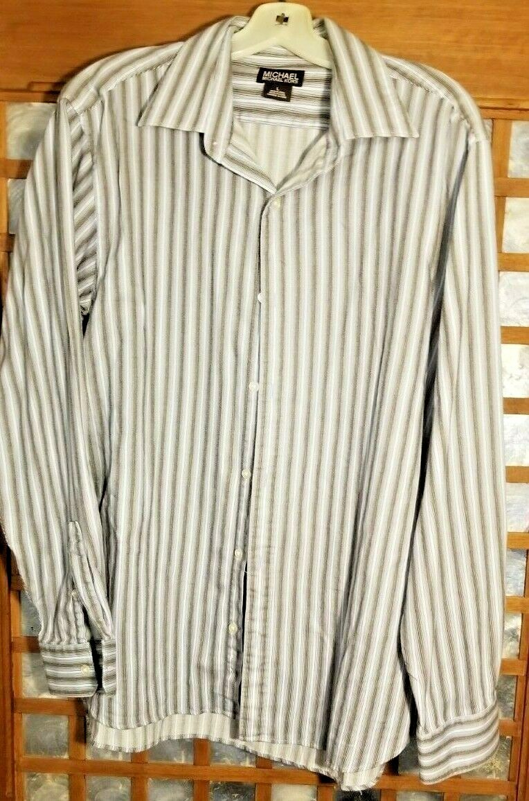 Michael Kors Men's Designer Shirt Collar Long Sleeve Stripe RN111818 Size Large