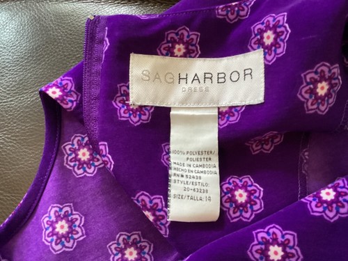 Sag Harbor Purple Faux Wrap Sleeveless Dress Size 14 Shin Length - Picture 6 of 6