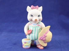 Bronson Collection PIG FIGURINE Sun Hat Sand Bucket Hand Painted Ceramic Vintage