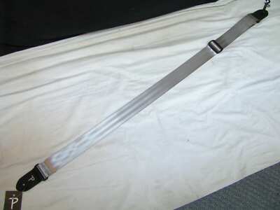 PERRI'S 2'' Silver Seatbelt Webbing Guitar Strap With Genuine Leather Ends - NEW