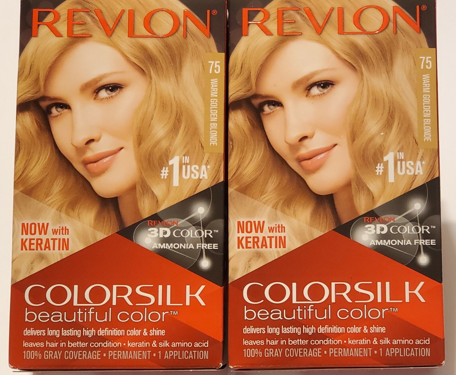 2 Boxes REVLON COLORSILK Hair Color Dye 75 Warm Golden Blonde 3D Color amonia fr