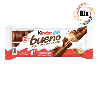 10x Packs Kinder Bueno Crispy Wafer With Hazelnut Filling | 2 Bars Each | 1.5oz