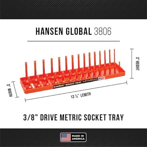 Hansen 3/8 Drive Socket Organizer Tray Holder Metric MM Standard Deep USA Orange - Picture 3 of 4