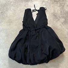 Shein Dress Womens Medium Black Plunging Neckline Ruched Bubble Hem Mini