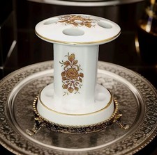 Vintage Lefton China Porcelain Gold Flowers Toothbrush Holder Bathroom