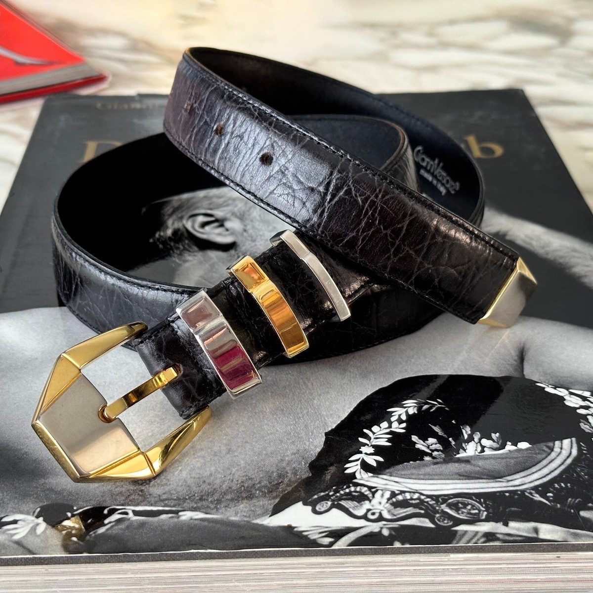 GIANNI. VERSACE. ベルト GIANNI VERSACE black leather belt dual tone w/ 3 loops size