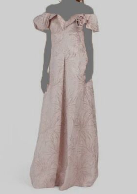 $720 Rickie Freeman for Teri Jon Women's Pink Metallic Off-Shoulder Dress Sz 10