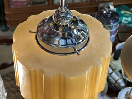 Original Art Deco Yellow Glass Empire Shade & Fixture - Picture 2 of 11