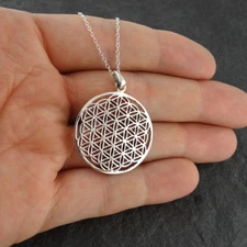 Flower of Life Mandala Necklace - 925 Sterling Silver - Medallion Patterned