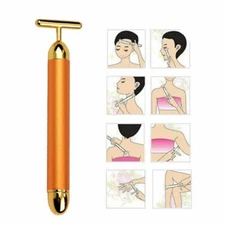 24K Golden Pulse Beauty Bar Waterproof T Shape Facial Roller Massager Skin Care