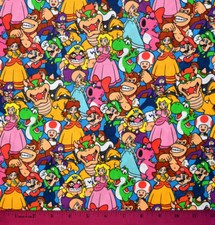 Nintendo Mario Brothers Fabric - HALF YARD - 100 Cotton Diddy Kong Yoshi Bowser