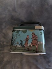 1920 Replica Girl Scout Cookie Tin With Handle  Hinged Lid. 6.5"L, 4"H, 3.5"W.