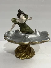 Rare Vintage Art Nouveau Style Centerpiece Bowl Resin Lady