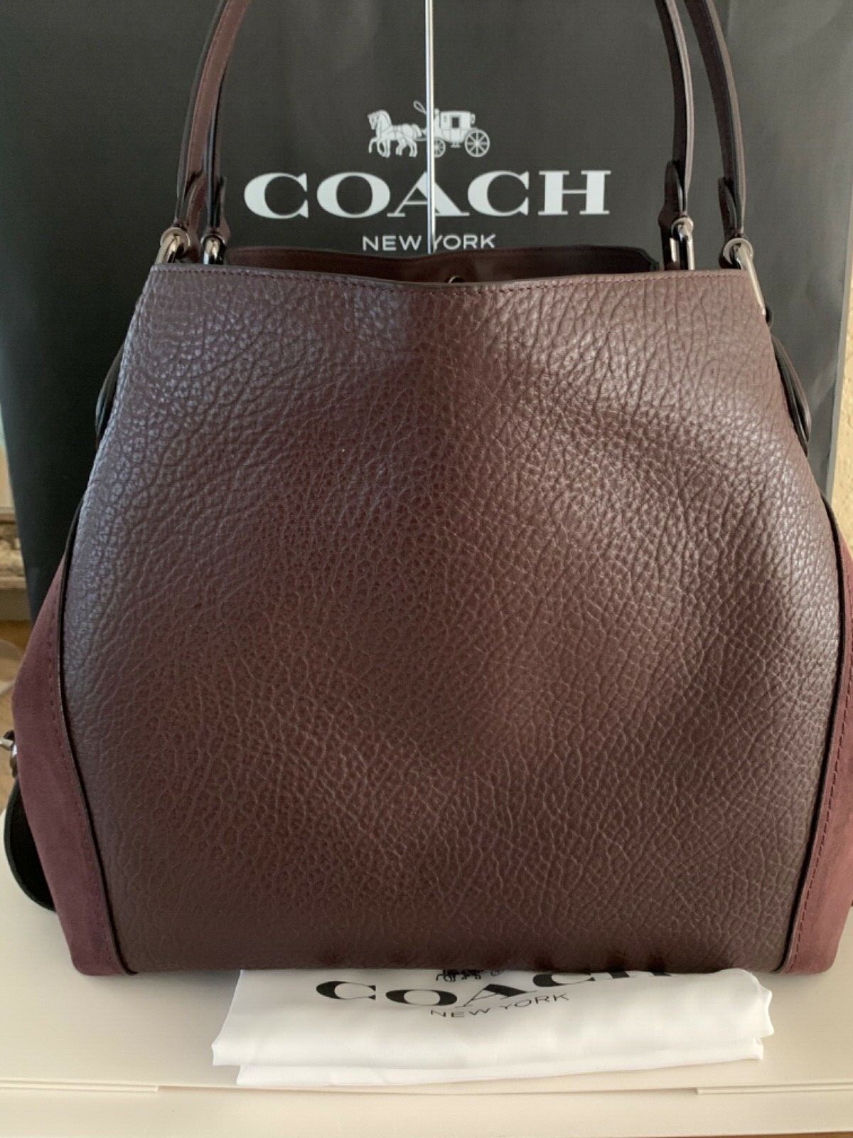 coach edie 42 rivet leather & suede shoulder bag