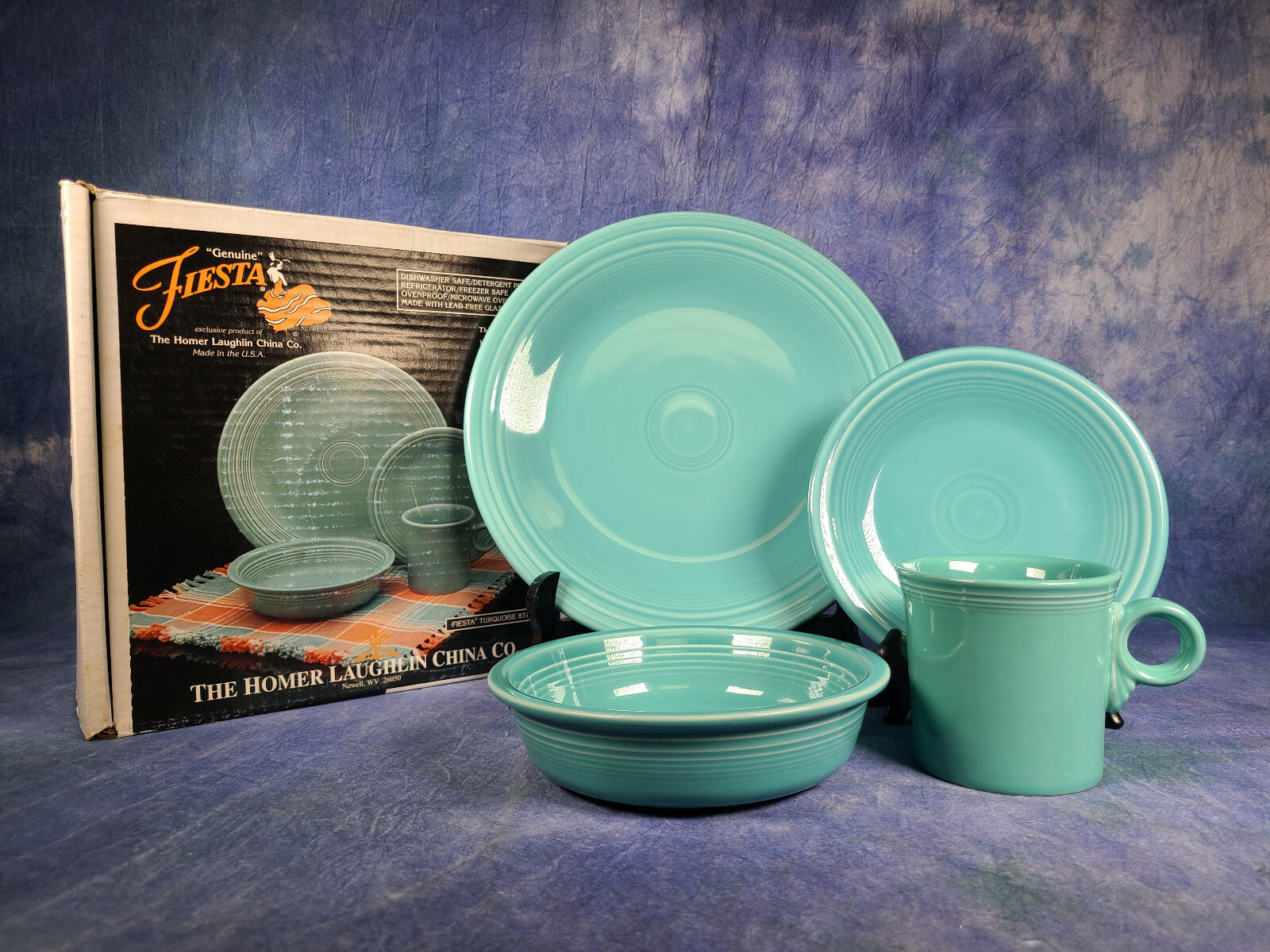 Vintage Fiesta Ware Turquoise 4 Piece Place Setting, 831 107 in Original Box