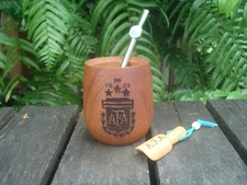 Mate Cup, Wood , Hand Made, Straw Logo AFA , Spoon BONUS- Yerba Mate,