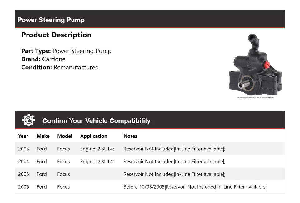 Bomba de dirección asistida Cardone 2004 2005 para Ford Focus 2003-2006 Foto 2 de 4