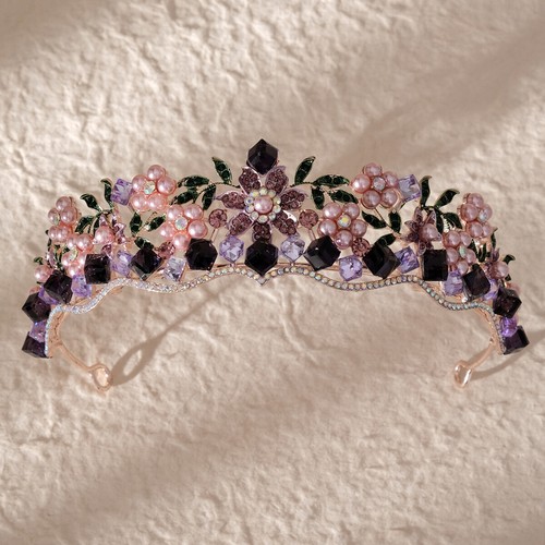 Queen Princess Prom Tiara Crown Flower Crystal Wedding - Picture 13 of 15