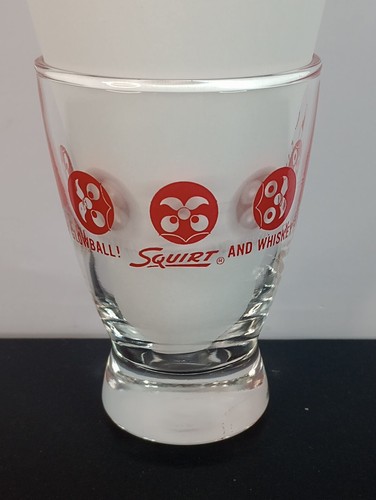 Vintage 1959 SQUIRT & WHISKEY GLOWBALL GLASS - Bowling Soda Advertising Liquor