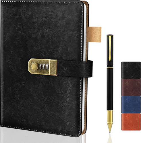 Diary with Lock for Men and Women, A5 Vintage Leather Journal with Lock for Boy