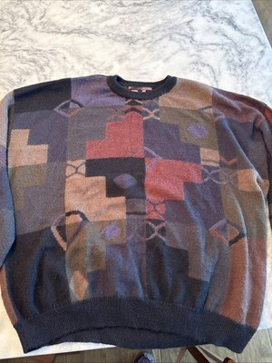 Peruvian Connection 100% Alpaca Art To Wear Abstract Crew Neck Sweater Men s XXL