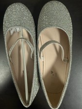 Tip Top Kids Girls Silver Mary Jane Flats Rhinestone Glitter Buckle Strap 4
