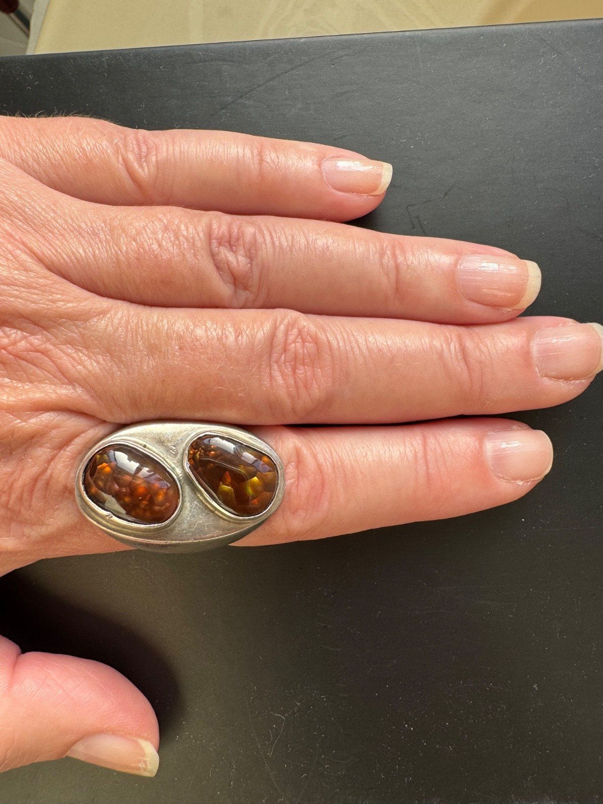 Double Fire Agate Sterling Silver Ring, Artisan, … - image 2