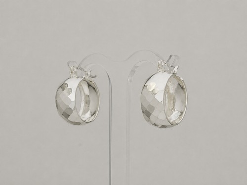 Taxco Mexico 925 Sterling Silver Wide Hoop Earrings Hammered Faceted Hoops 4.7g 
