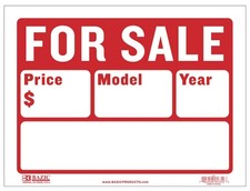 BAZIC 9" X 12" For Sale Sign for Car and Auto Sales 2-Line  S-2 