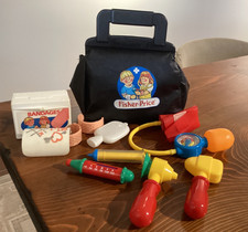 Vintage Fisher Price 1987 Medical Kit Doctor PLAY BAG With Items