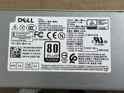 New Dell 7080MT 7060 5060 G5-5090 Power Supply 500W 5K7J8 Y7R0X D500EPM-00