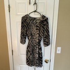 Women s Black Gray Animal Print Short Dress 3/4 Sleeve Regular