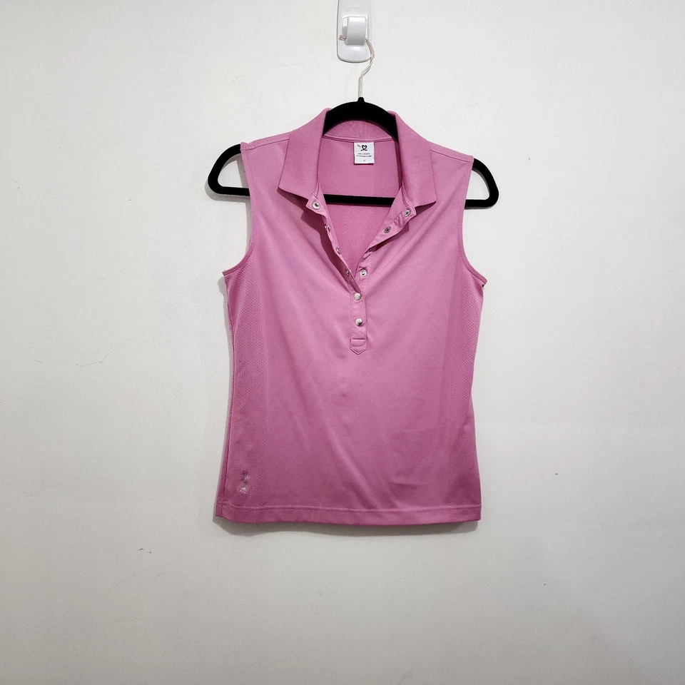 Camisa polo de golf Daily Sport para mujer sin mangas con cuello frontal a presión rosa talla S Foto 2 de 4