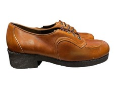 NOS 10 B Vtg 60s 70s MOD Shoes Platform Brown Oxford Tie Leather