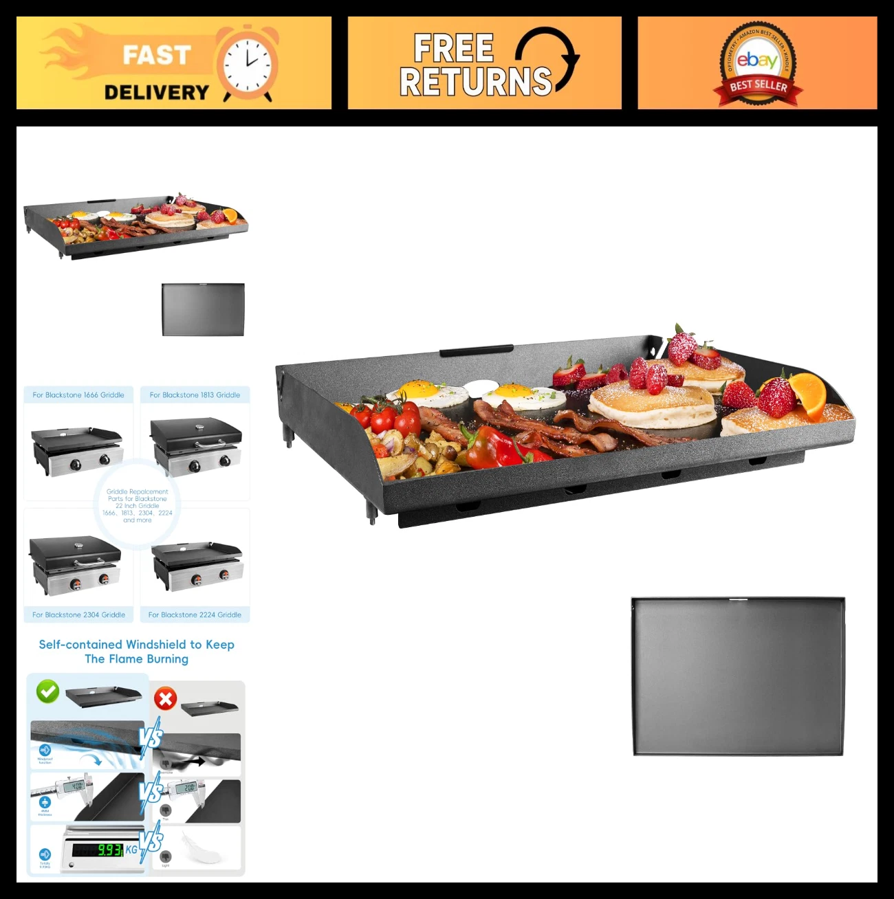 Blackstone 22 Inch Griddle Replacement Top for Tabletop Grill