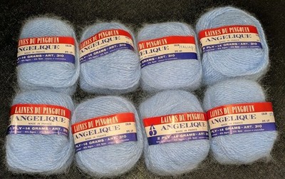 8 Italian Blue Yarn Balls 50% Wool-40% Angora-10%Nylon (14gr ea) Made in France