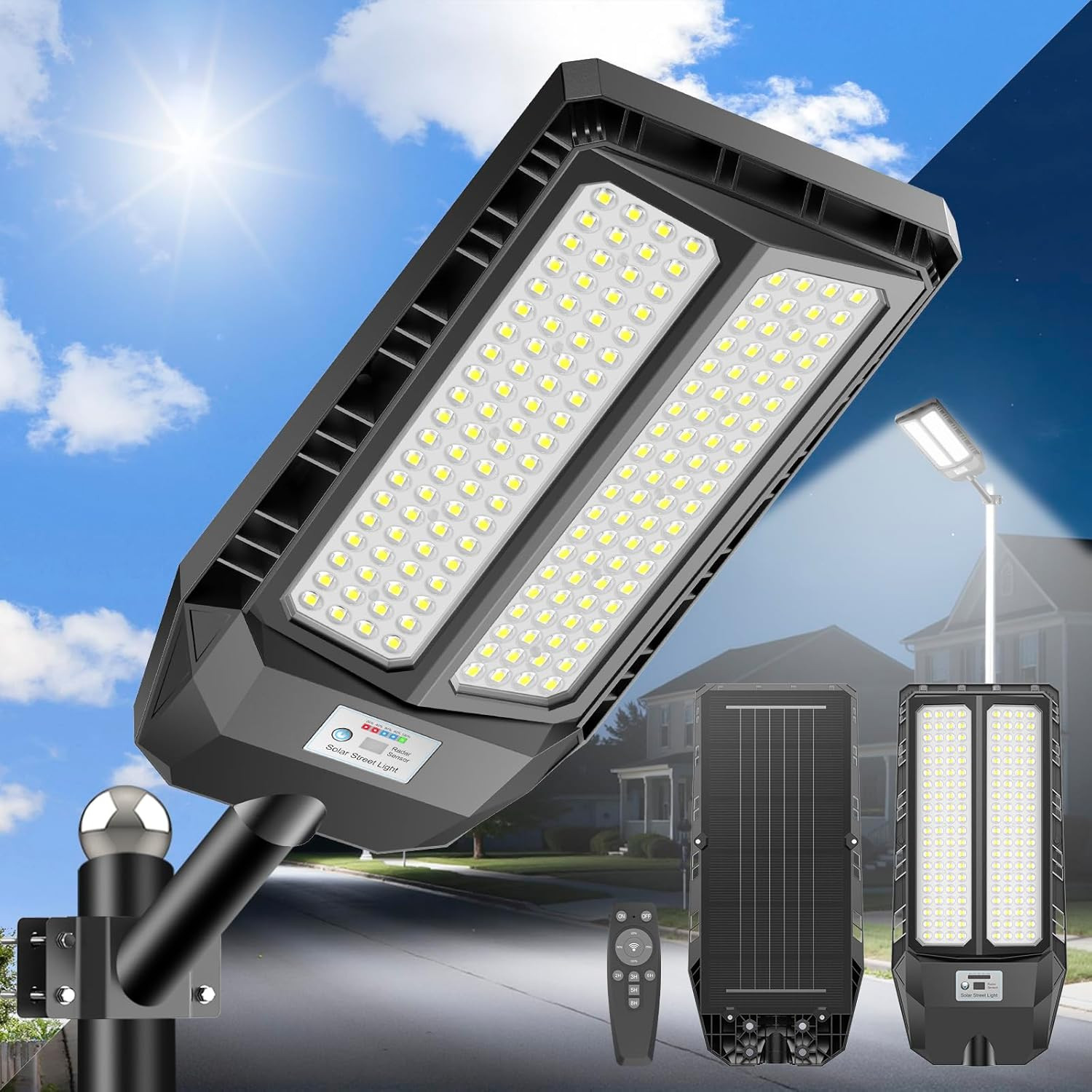 Faro Solare 900W Alta Luminosità con Sensore Movimento e Kit Montaggio