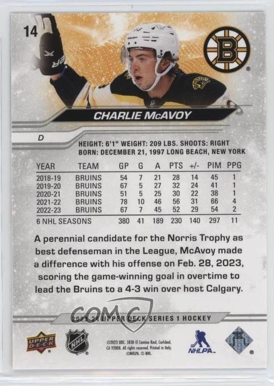 2023-24 Upper Deck Series 1 Exclusives /100 Charlie McAvoy #14 - Image 2 of 2