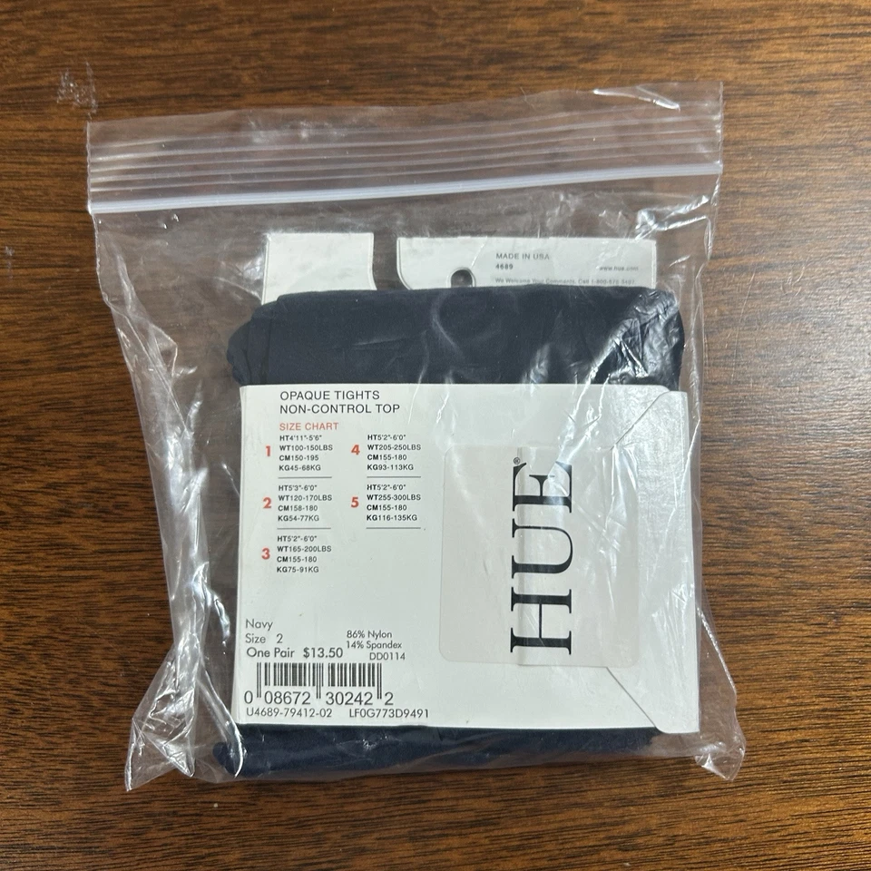 HUE Women's Opaque Sheer to Waist Tight - U4689P Size 2 Navy NWT - Image 3 of 4